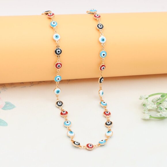 Colorful Evil Eye Necklace in Rose Gold Finish, Adjustable Chain, XPNL0389 - Picture 12 of 12